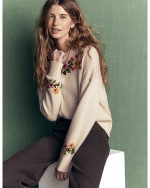 Boden Ella Embroidered Knit Jumper - Green