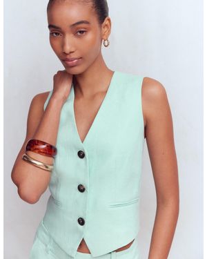Boden V-Neck Linen Waistcoat - Blue