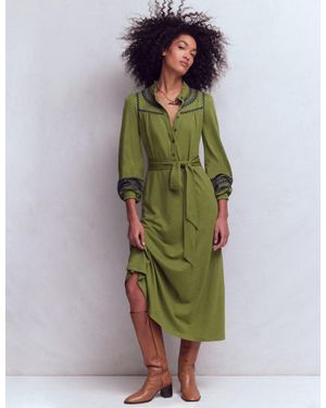 Boden Ruffle Jersey Midi Shirt Dress - Green