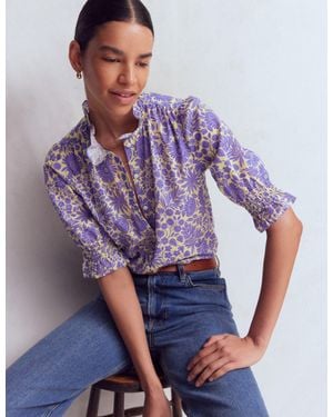 Boden Heather Smocked Sleeve Top - Purple