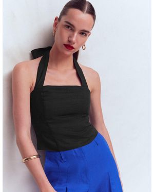 Boden Halterneck Linen Top - Blue