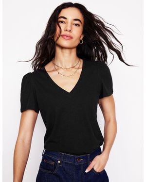 Boden Sophie V-Neck Slub T-Shirt - Black