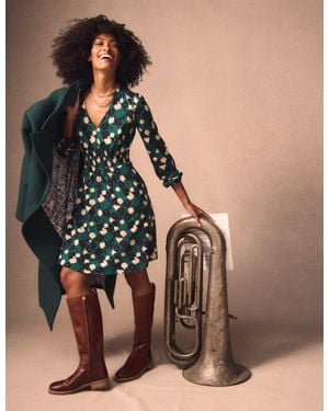 Boden Sarah Short Jersey Dress Emerald Night, Garden Blossom - Green