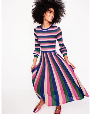 Boden Ribbed Metallic Party Dress, And Stripe - White