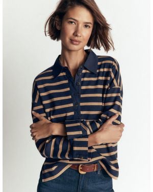 Boden Collar Button Striped Breton - Blue