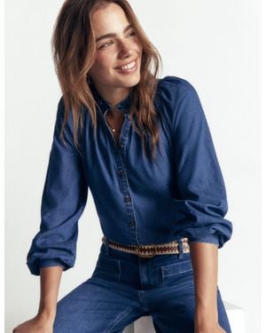 Boden Erica Denim Frill Top - Blue
