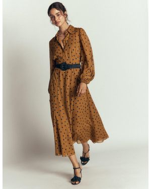 Boden Sheer Yoke Shirt Dress - Brown