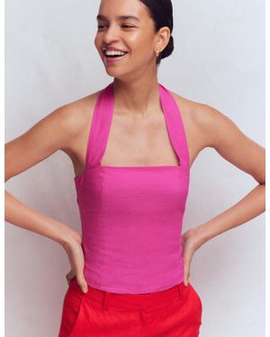 Boden Halterneck Linen Top-Bright - Pink