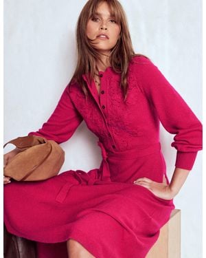 Boden Lace Insert Knitted Midi Dress - Pink