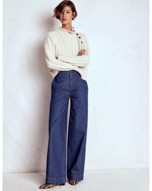 Boden Stitch Detail Wide Leg Jeans - Blue