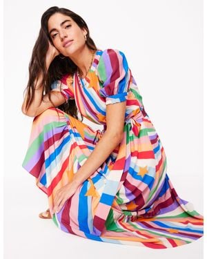 Boden Blouson Crew Neck Dress-Multi, Supernova - Red