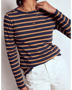 Boden Olivia Long Sleeve Breton, Camel Stripe - Blue