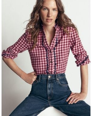 Boden Sienna Frill Cotton Shirt - Red