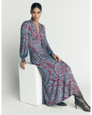 Boden Ivy Smocked Midi Dress Midnight Ocean, Brushed Animal - Blue