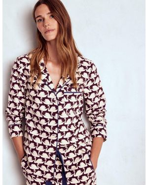 Boden Brushed Cotton Pajama Shirt-Winetasting, Geo Swan - Multicolor