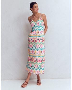Boden Empire Linen Broderie Dress - Metallic