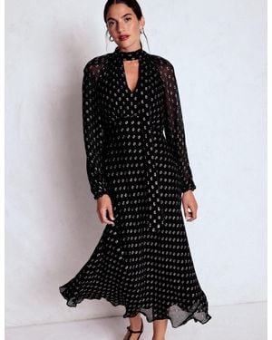 Boden Tie Neck Midi Dress - Black