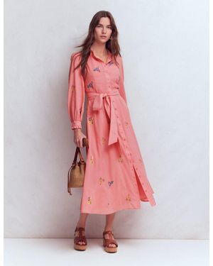 Boden Embroidered Shirt Dress - Pink