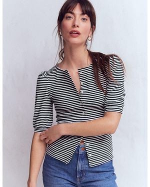 Boden Evie Ribbed Puff Sleeve Top - Gray