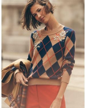 Boden Embellished Jacquard Jumper - Brown
