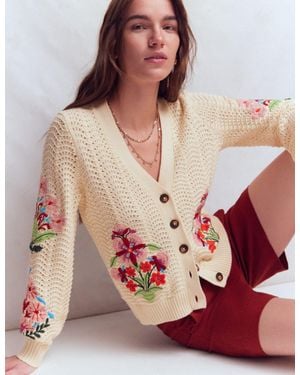 Boden Relaxed Cotton Stitch Cardigan - Pink
