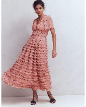 Boden V-Neck Ruffle Tulle Dress - Red