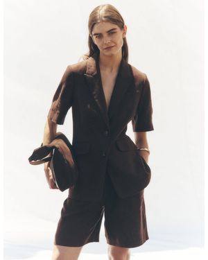 Boden Short Sleeve Linen Blazer - Blue