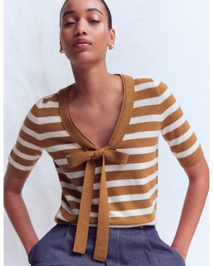 Boden Bow Neck Knitted T-Shirt - Brown