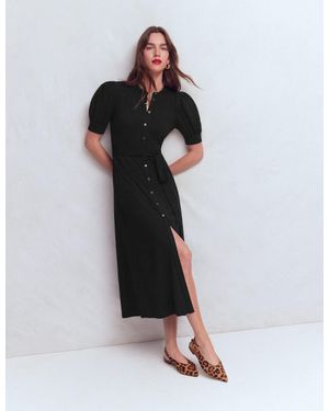 Boden Puff Sleeve Ponte Shirt Dress - Black