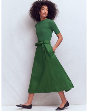 Boden Crew Neck Mix Media Dress - Green