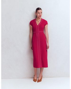 Boden Topstitch V-Neck Ponte Dress - Red