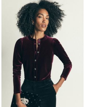 Boden Puff Sleeve Velvet Shirt - Blue