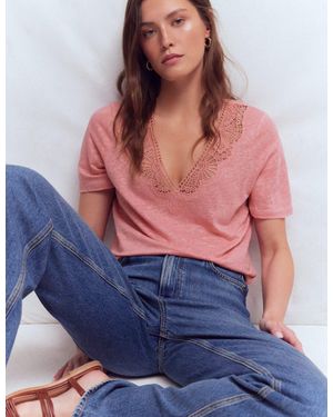 Boden Tara Lace Trim Linen T-Shirt - Blue