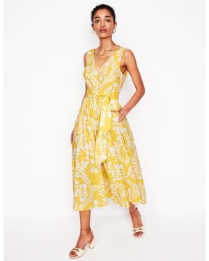 Boden V-Neck Belted Flare Dress - Yellow
