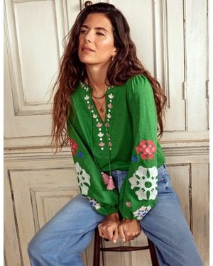 Boden Nia Embroidered Top - Green