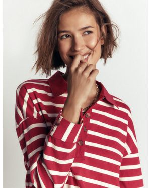 Boden Collar Button Striped Breton - Red