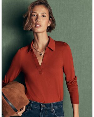 Boden Supersoft Open Collar Shirt - Red