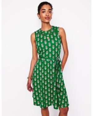 Boden Mila Trim Short Jersey Dress-Rich Emerald, Dahlia Sprig - Green