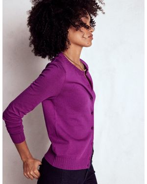 Boden Emilia Cotton Crew Cardigan - Purple