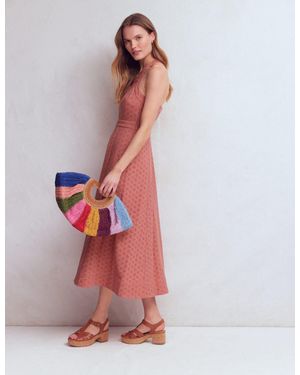 Boden Cross Back Broderie Midi Dress - Pink