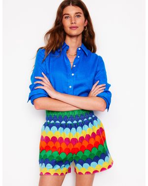 Boden Smocked Towelling Short-Multi, Scallop Stripe - Pink