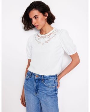 Boden Cutwork Puff Sleeve T-Shirt - White