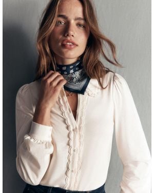 Boden Lace Frill Blouse - Natural