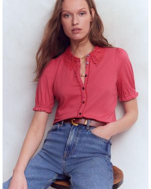 Boden Nessa Broderie Collar Blouse - Red