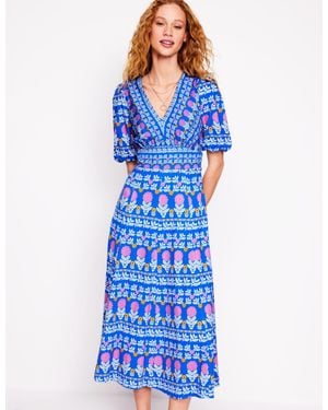 Boden Ponte Puff Sleeve Tea Dress-Gallery, Dahlia Garden - Blue