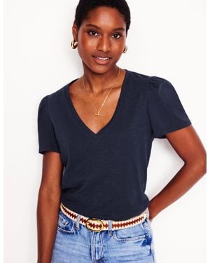 Boden Sophie V-Neck Slub T-Shirt - Blue