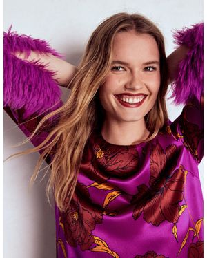 Boden Faux Feather Trim Party Top - Purple