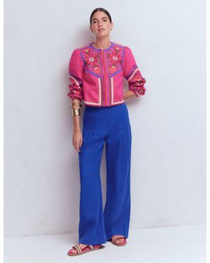 Boden Mayfair Linen Trousers - Blue