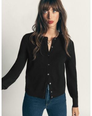 Boden Camilla Baumwollstrickjacke Mit Rundhalsausschnitt - Schwarz