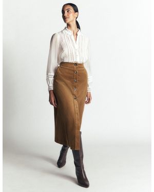 Boden Val Button Cord Midi Skirt - White